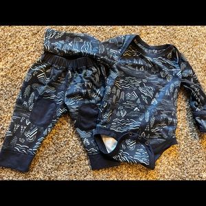 Baby Patagonia Infant Capilene Baselayer Onesie Pant Set - Navy Pattern 0-3M